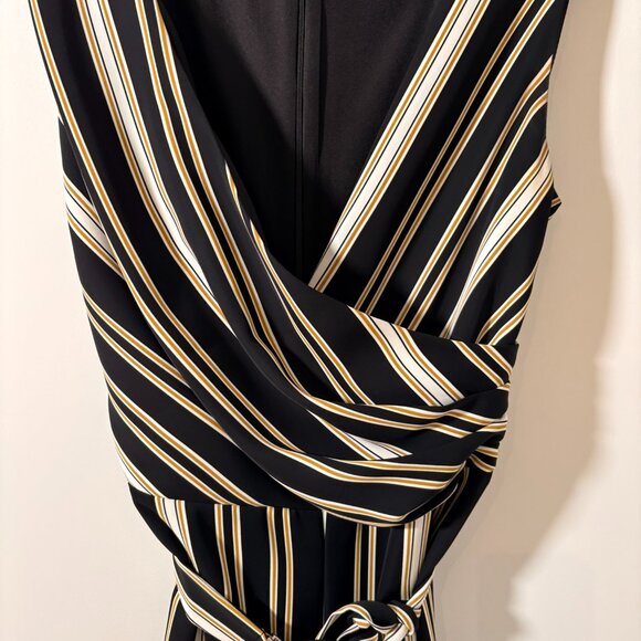 Joseph Ribkoff Wide-Leg Striped Jumpsuit | Black Gold White | Size 12 - Picture 7 of 11